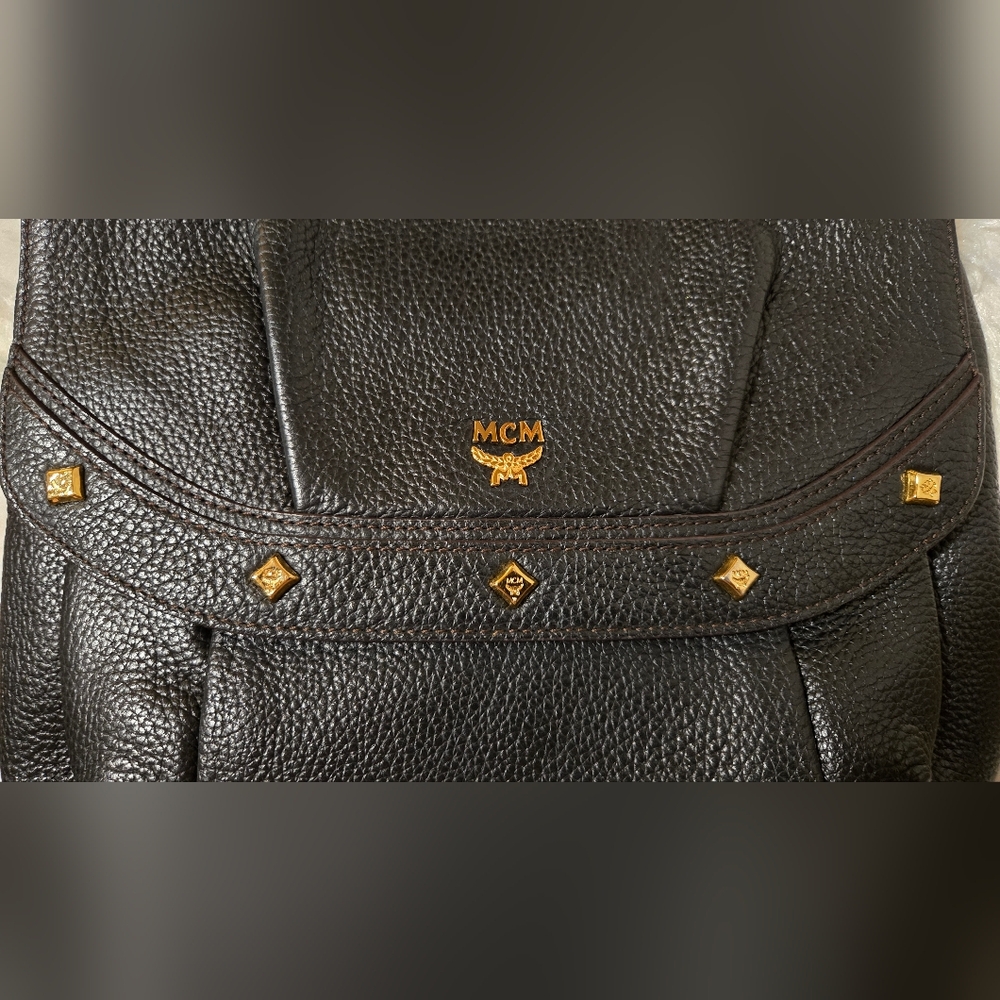 MCM Black Leather Shoulder Bag with Gold Accents with COA - Picture 10 of 16